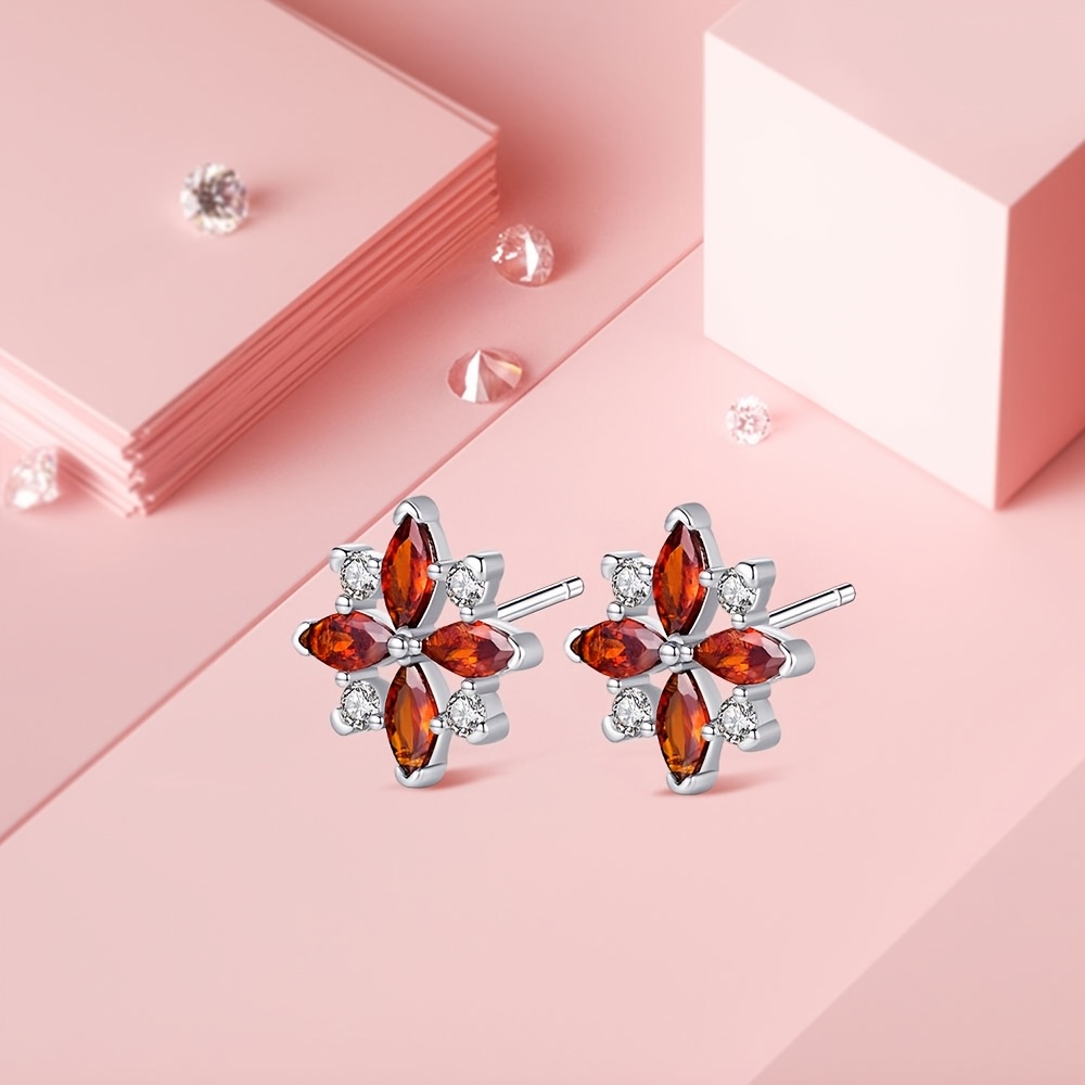 925Silver Red Horse Eye Stud Earrings for Ladies
